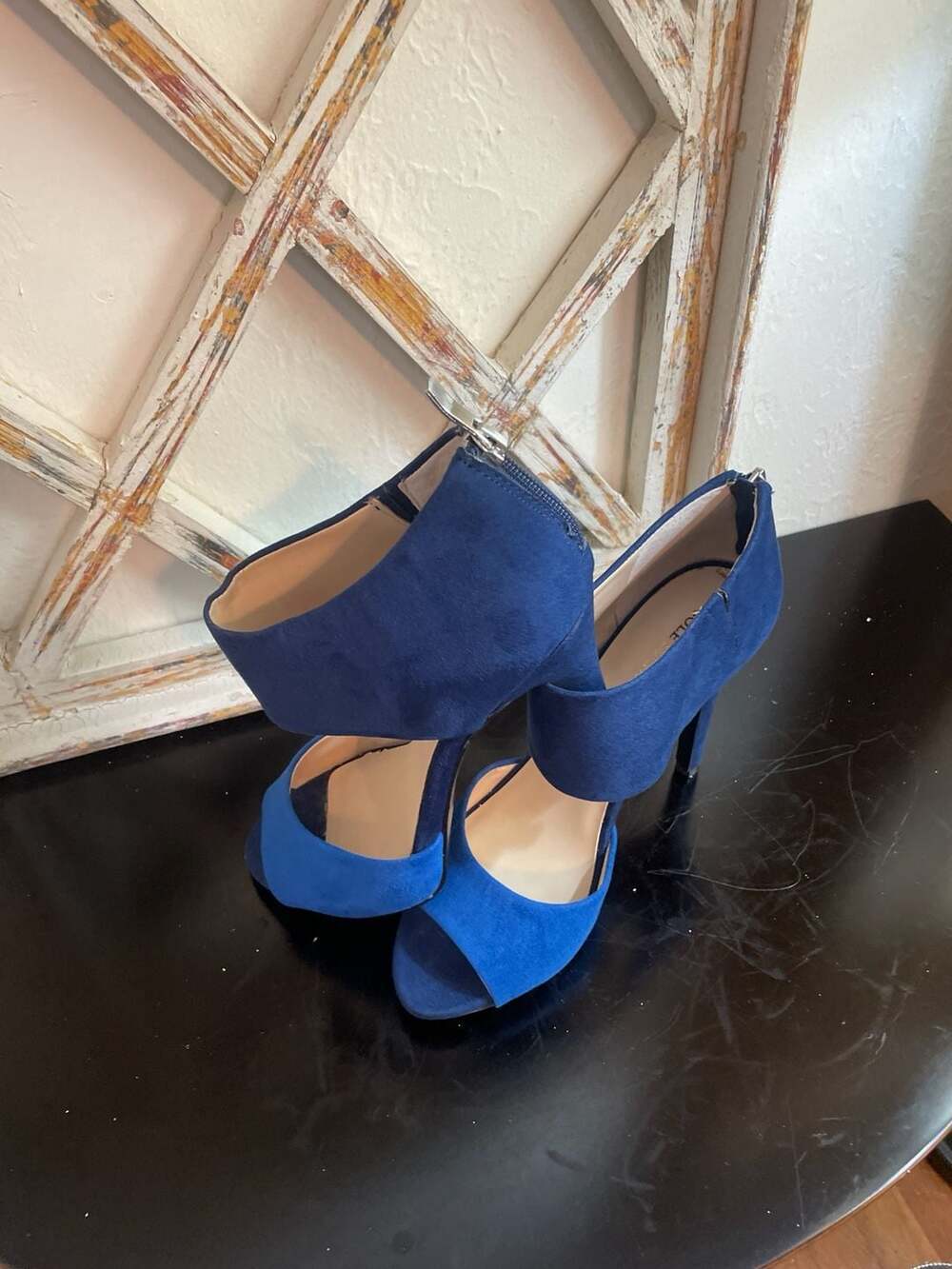 Sole Society Blue Suede Colorblock Open Toe Ankle Strap Heels size 7.5 - Picture 4 of 8